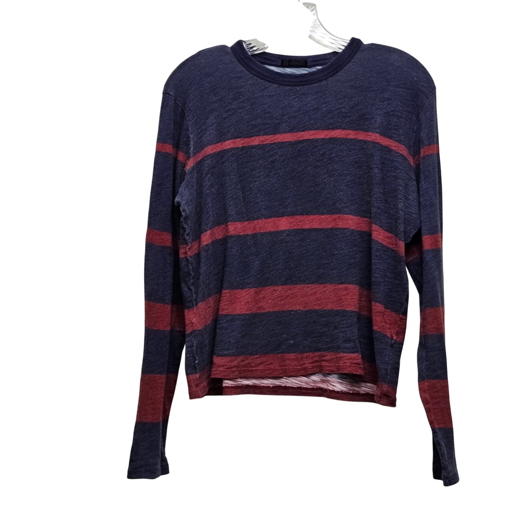 ATM Striped Long Sleeve Tee Womens Small Navy Blue Burgundy Cotton Casual Basic